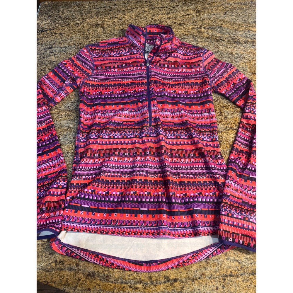 Nike Pro Dri-FIT Womens Quarter Zip Pullover Purple‎ Pink Geometric Pattern M